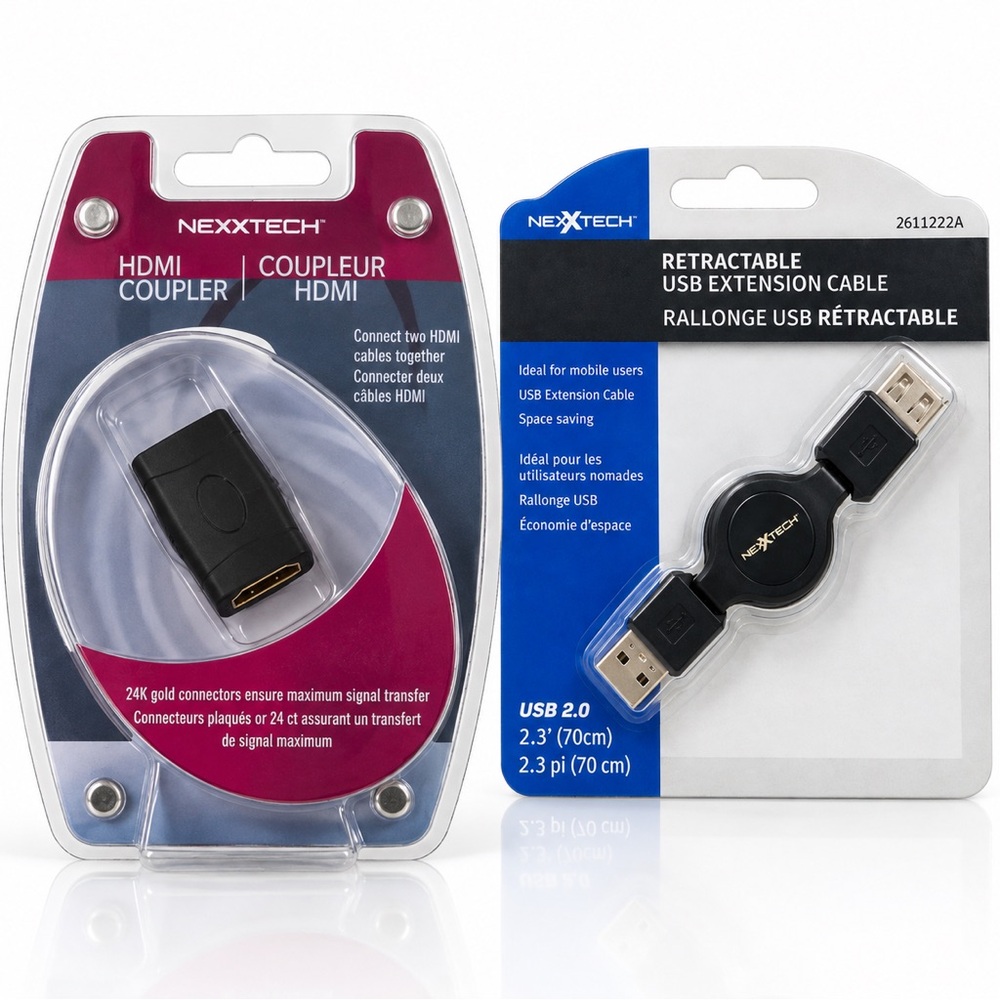Nexxtech HDMI Coupler + Retractable USB 2.0 Extension Cable 2.3ft New Sealed Lot